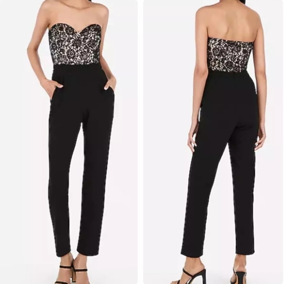 Express Pants - Express Lace Bodice Strapless Sweetheart Jumpsuit